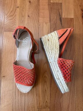 Franco Sarto Orange Laser-Cut Espadrille Wedges